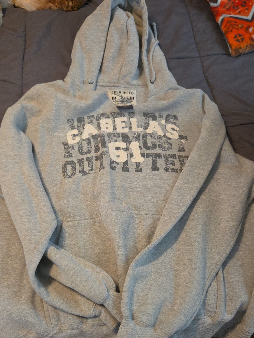 Cabela's Light Gray Crewneck Hoodie with White and Dark Gray Print